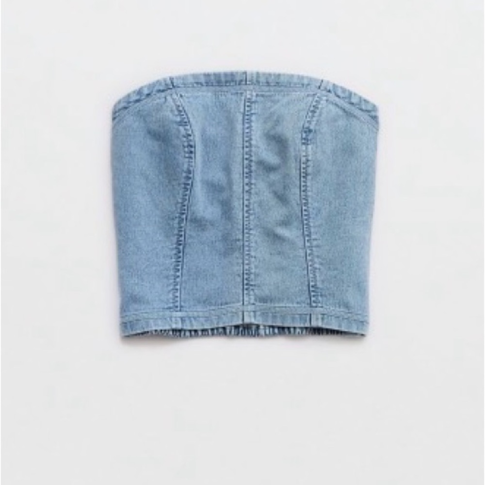 Light Blue Denim Strapless Top